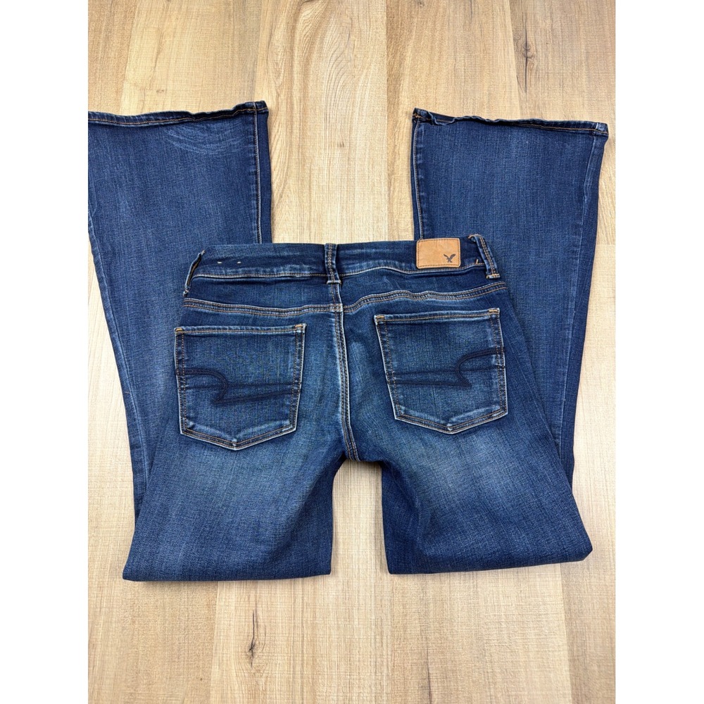 Y2K Low Rise American Eagle Boho Artist Flare Jeans Womens 4 Short Super Stretch - Picture 8 of 8